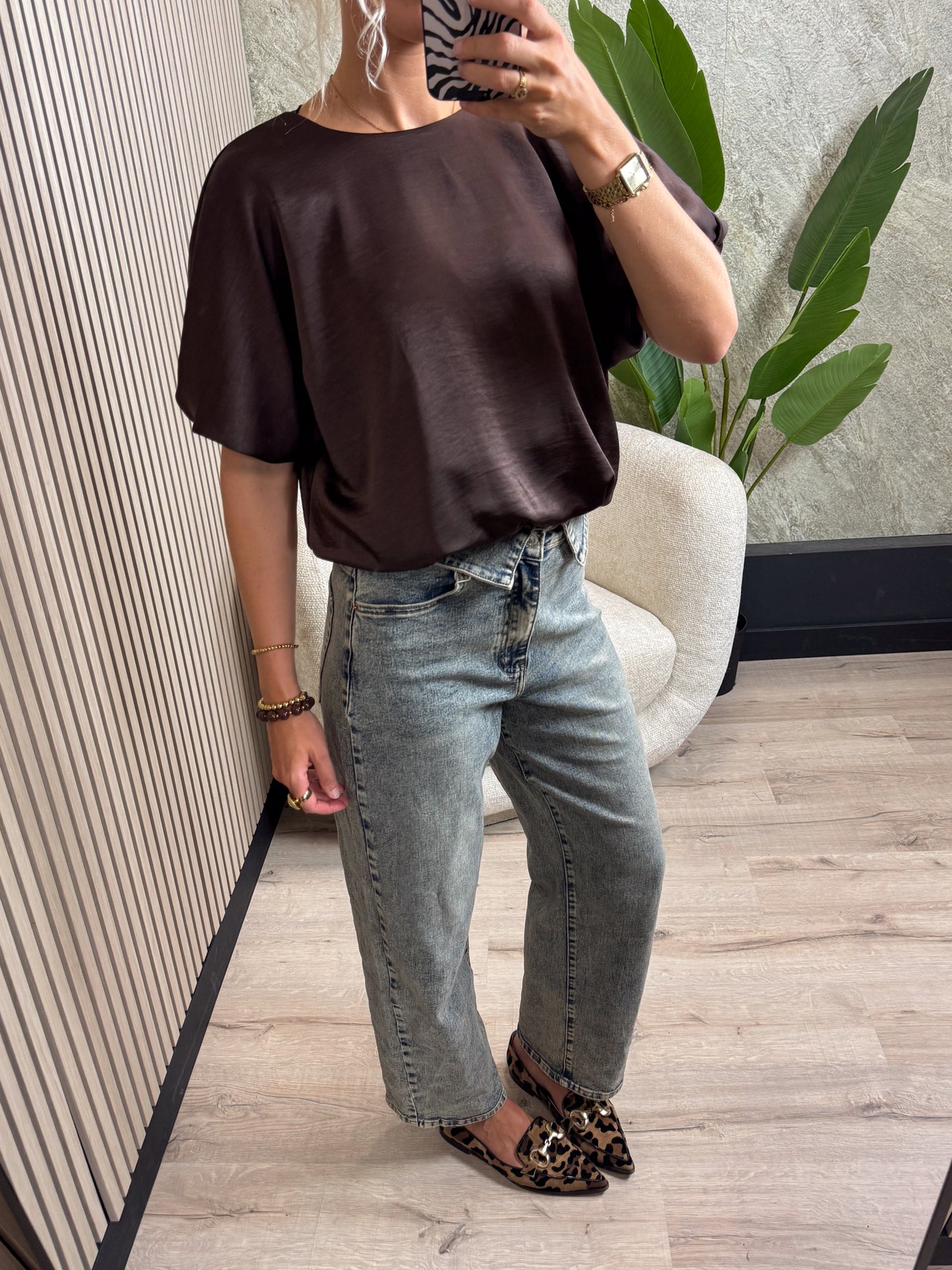 Jeans met omgeslagen tailleband - denim