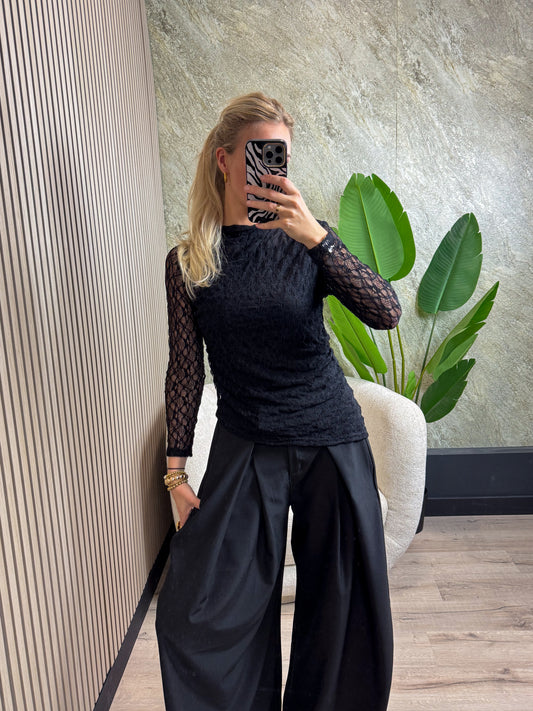 Asymmetric lace top - Zwart