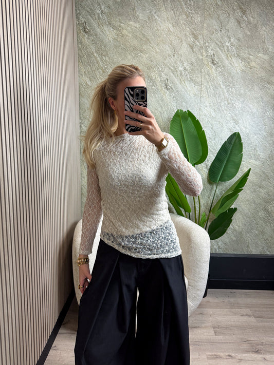 Asymmetric Lace Top - Crème