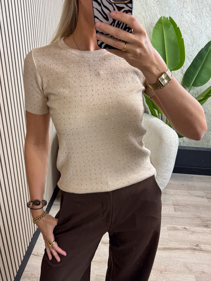 T-shirt met Glitters - Beige