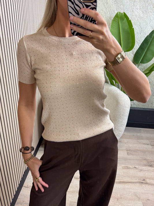 T-shirt met Glitters - Beige