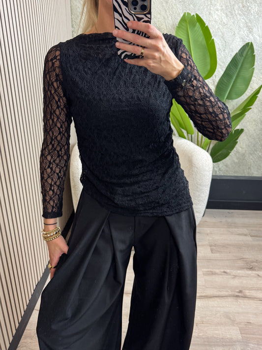 Asymmetric lace top - Zwart