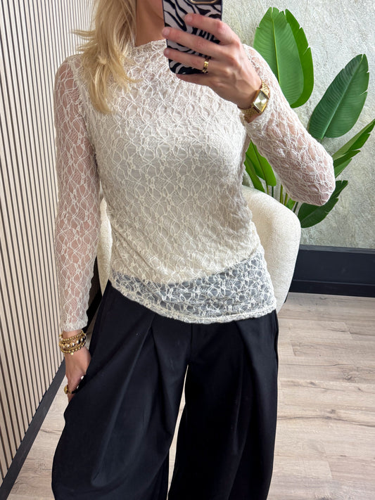 Asymmetric Lace Top - Crème